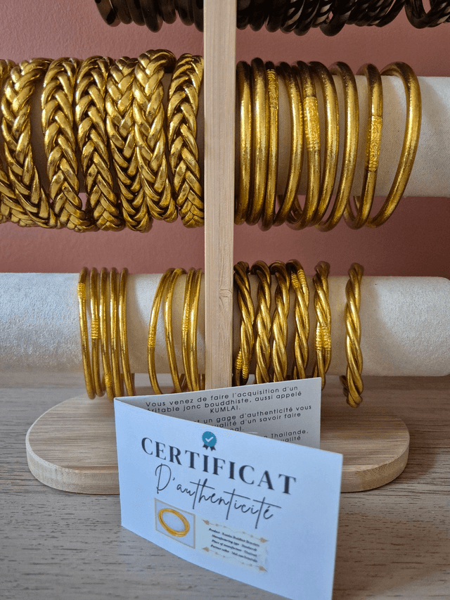 Bracelet véritable jonc bouddhiste tressé OR - Taille M   